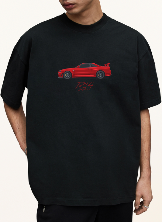 R34 Skyline - Chemise surdimensionnée rouge actif